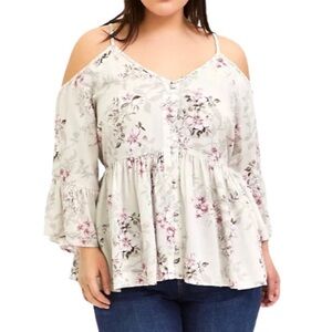 Torrid Babydoll Textured Rayon Cold Shoulder Top